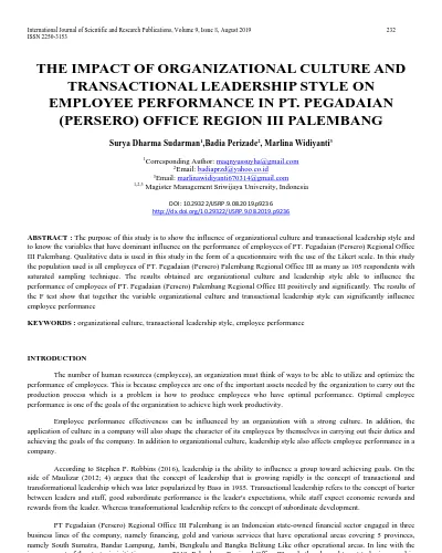 The Impact Of Organizational Culture And Transactional Leadership